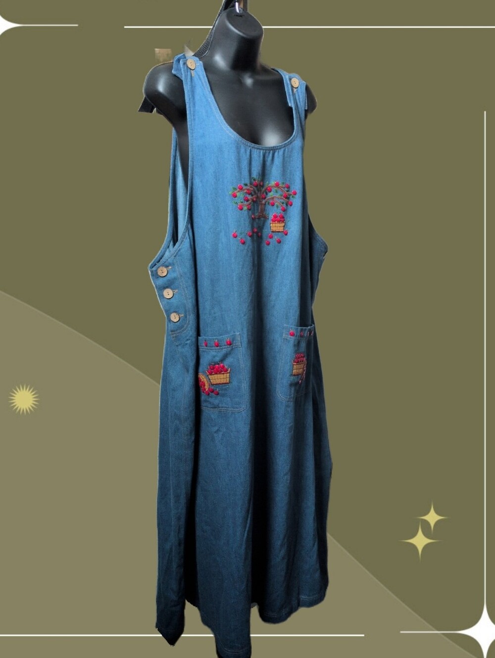 ✨ Vintage Casey Coleman Vintage Apple Picking Denim Dress Size 3xl